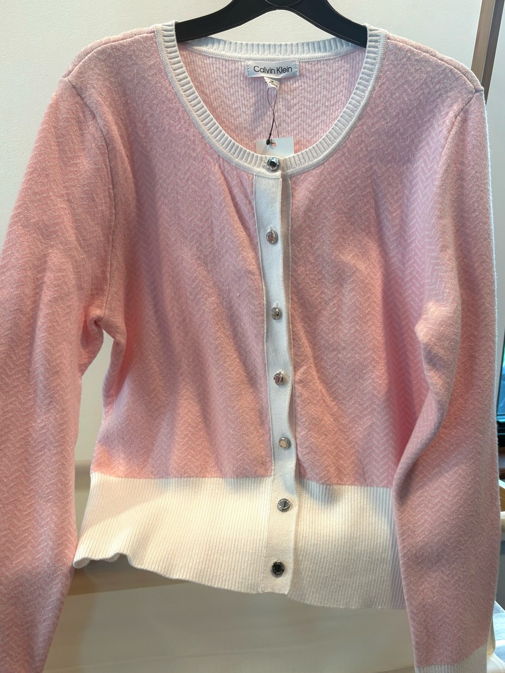 Calvin Klein Light Pink Cardigan with White Trim